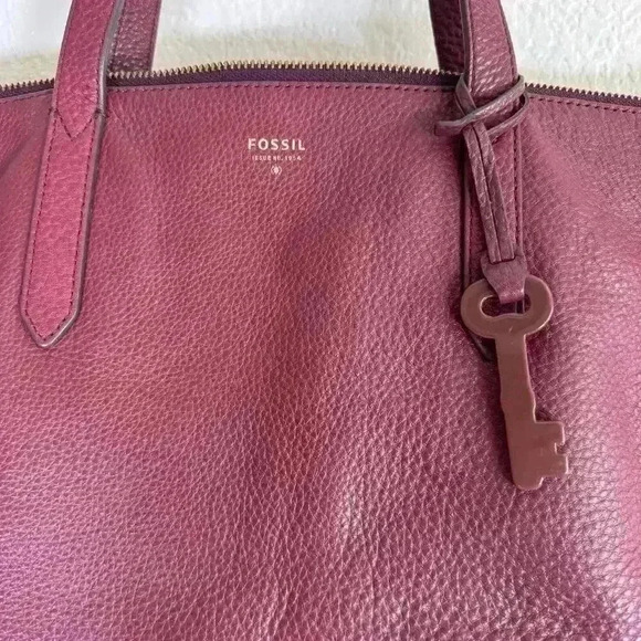Fossil Sydney Tote Shoulder Bag Purse Handbag Leather Burgundy - Picture 2 of 13